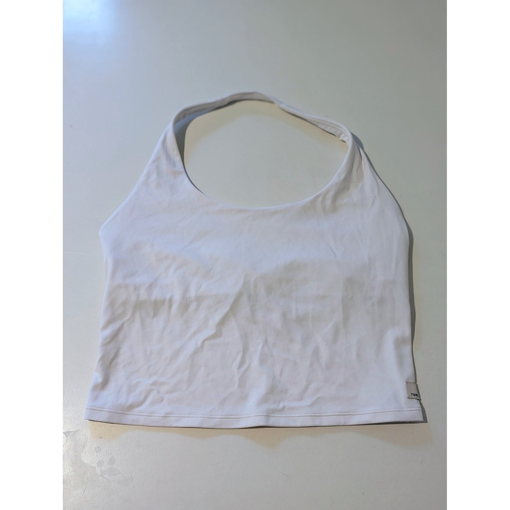 Vuori White Halter Neck Crop Tank Top Built-in Shelf Bra Medium